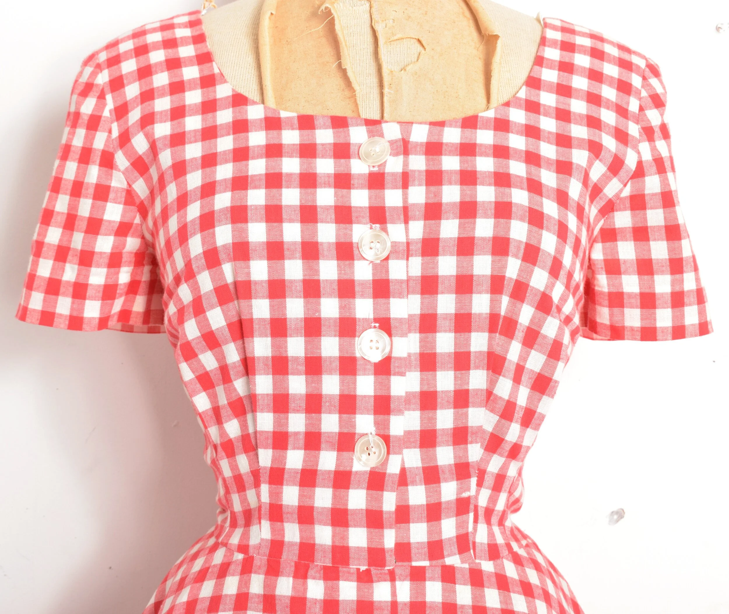 1980s Gingham Check Dress-medium — La Poubelle Vintage